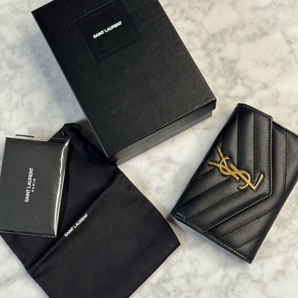 Saint Laurent Handbags - Saint Laurent Black Quilted Leather Card & Key Holder with Gold YSL Logo